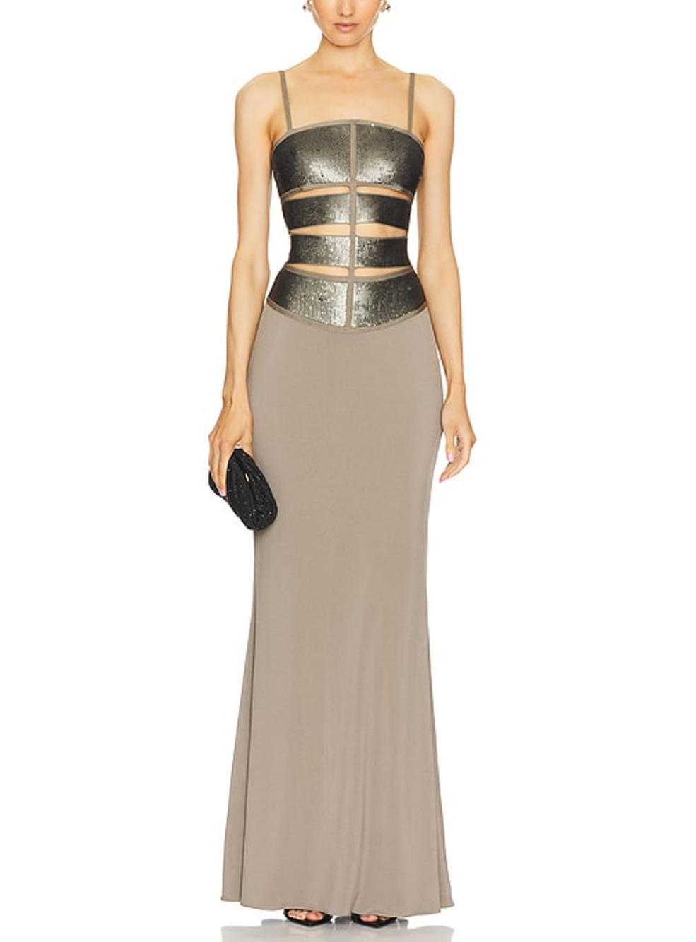 Herve Leger Metallic Truffle Nova Gown Size XXS